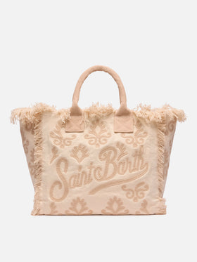 Canvas Vanity regular bag with beige lily tufting embroidery