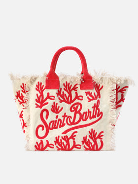 Vanity bag regular en toile avec broderie tuftée corail 