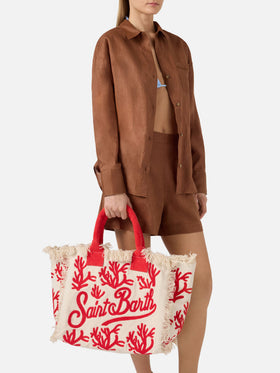 Vanity bag regular en toile avec broderie tuftée corail 