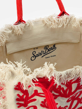 Vanity bag regular en toile avec broderie tuftée corail 