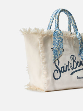 White canvas Vanity regular bag with removable twill