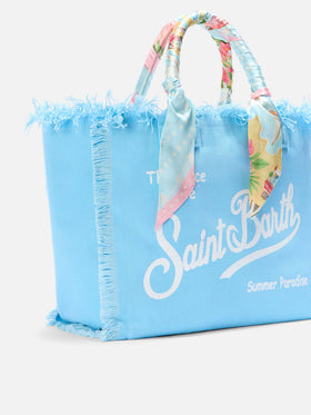 Bolso Vanity regular de lona azul claro con twill extraíble 