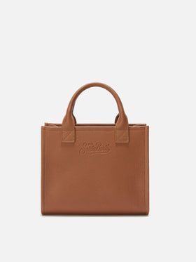Borsa a spalla Vanity Bag Midi in pelle martellata cammello