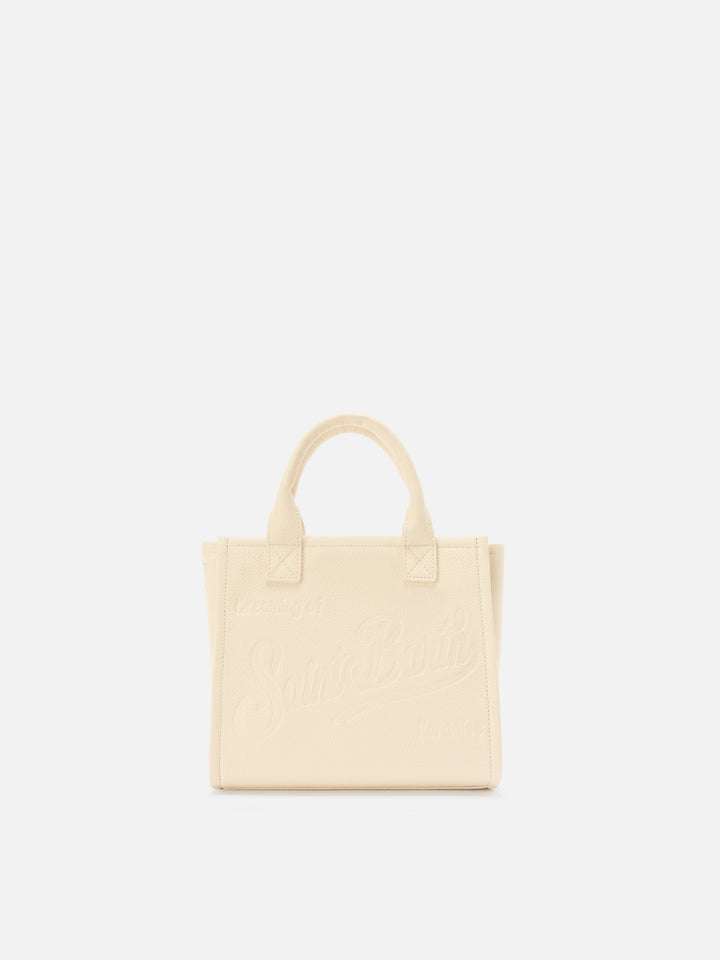Bolso Vanity mediano de piel granulada color marfil 