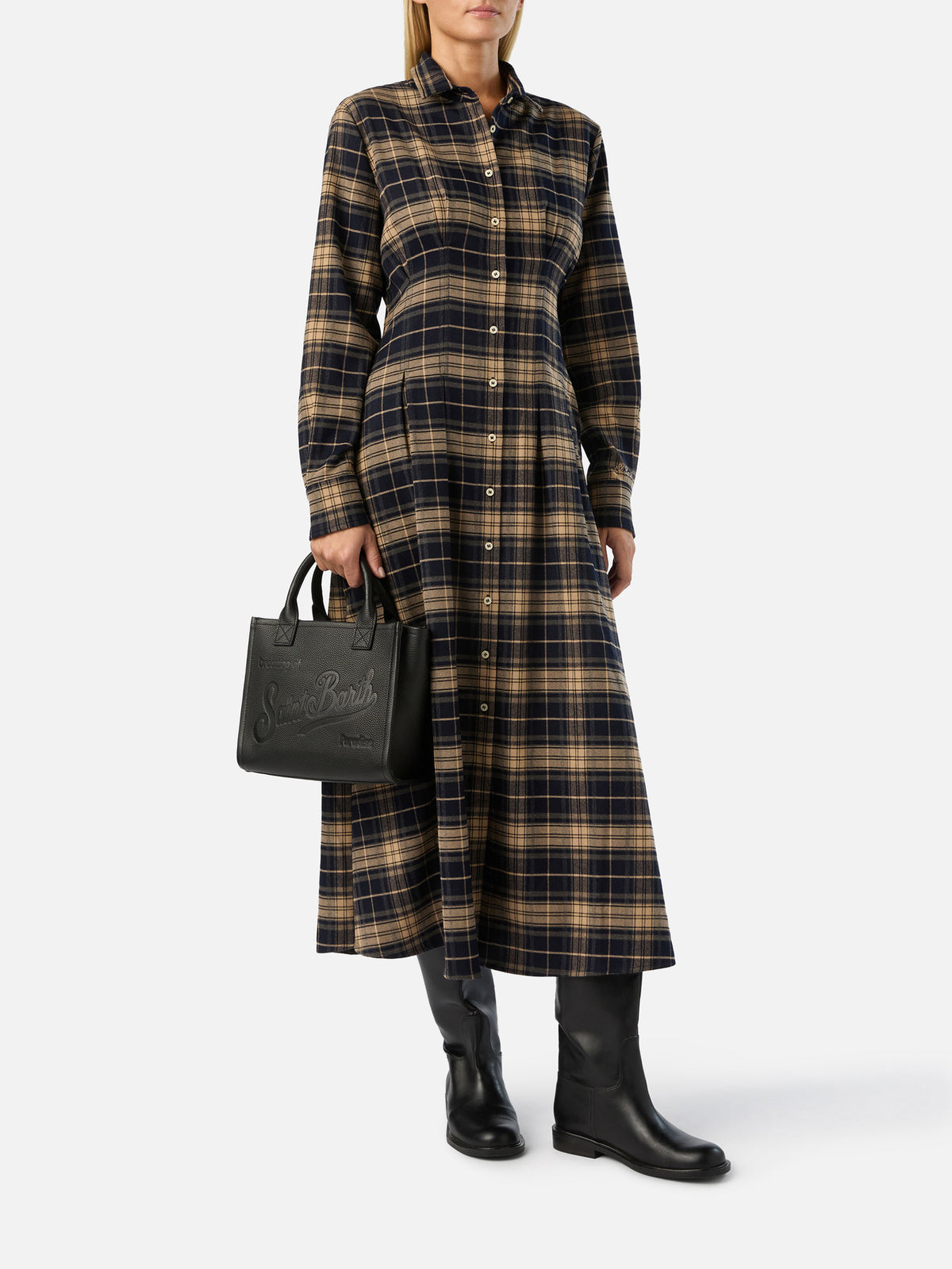 Alys flannel long shirt dress with tartan pattern