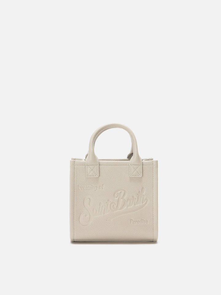 Borsa a spalla Vanity Bag Mini in pelle martellata bianca