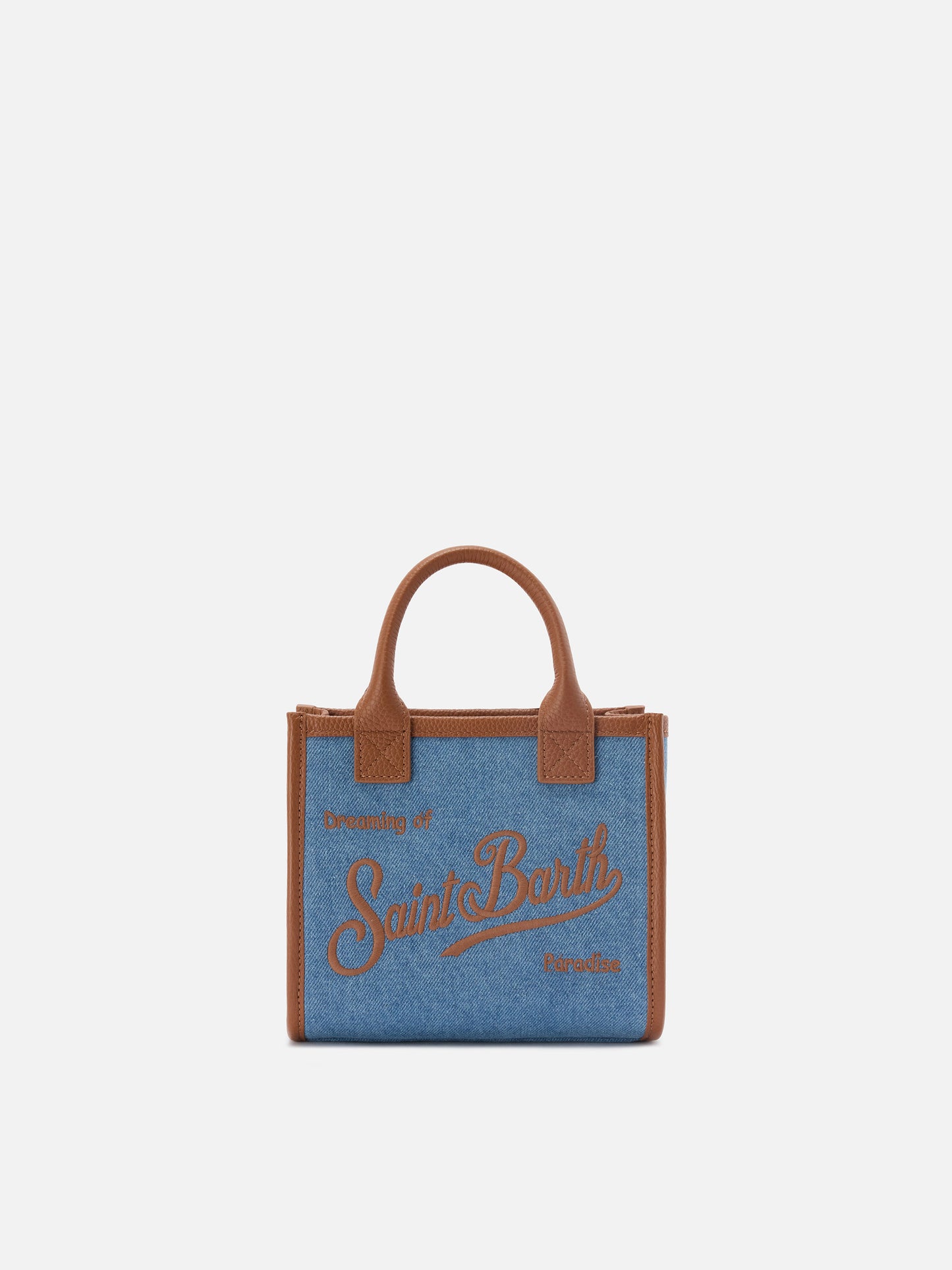 Vanity mini denim and pebbled leather bag