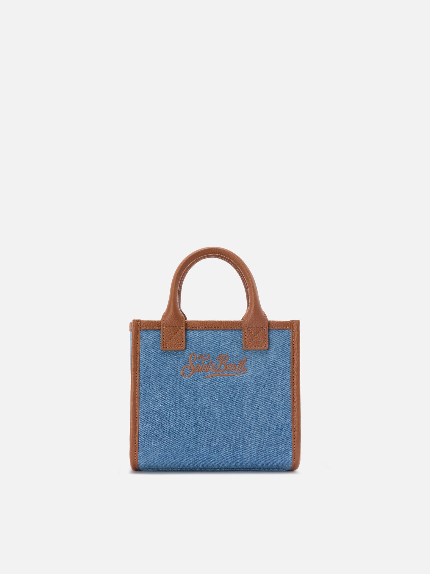 Vanity mini denim and pebbled leather bag