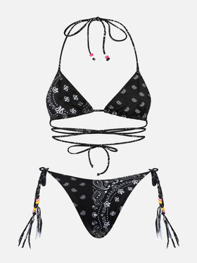 Bikini Veronique Marielle triangolo con charms stampa bandana nera