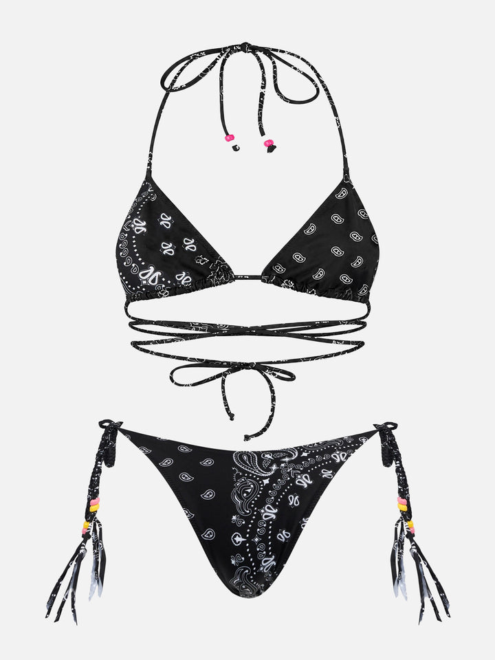 Bikini Veronique Marielle triangolo con charms stampa bandana nera