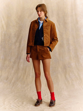 Chaqueta Camel Veyra de ante con bordado del logo 