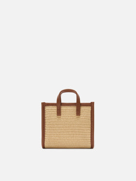 Vivian micro raffia effect bag with brown embroidered logo