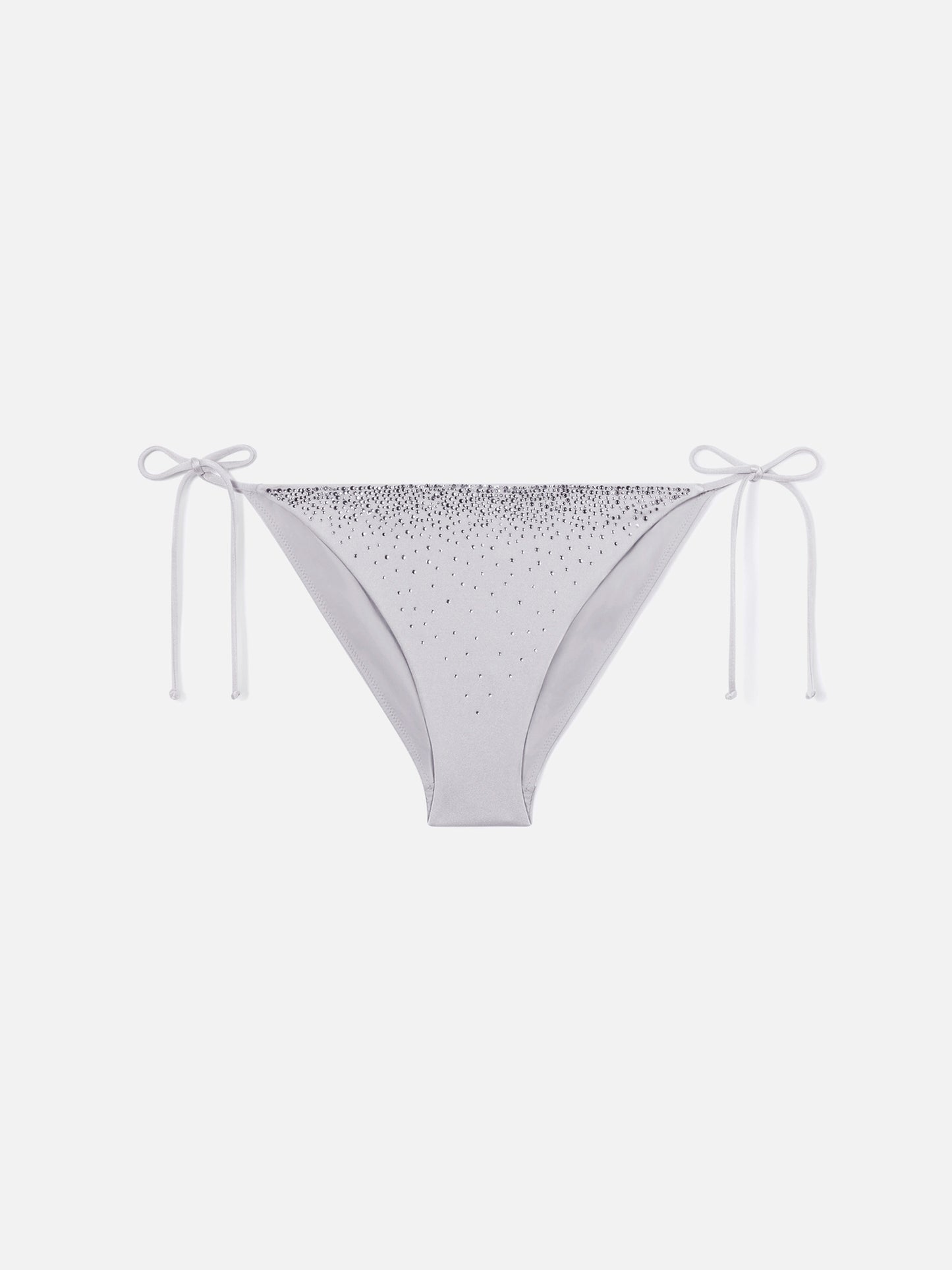Virgo classic bikini bottoms in silver glossy-finish fabric with rhinestone details