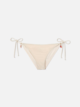Virgo classic bikini bottoms in solid cream shiny stretch fabric