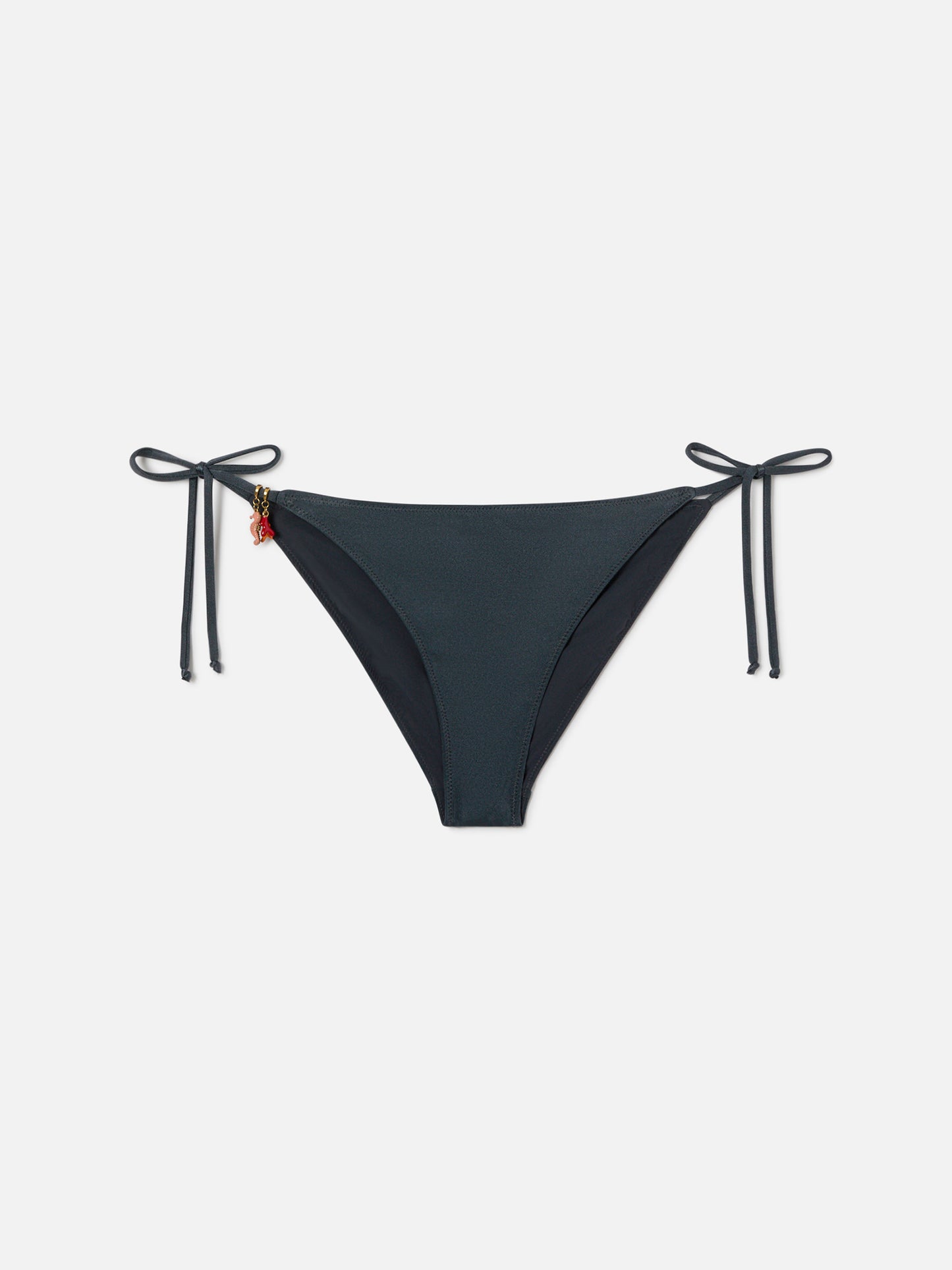 Virgo classic bikini bottoms in dark grey glossy-finish fabric with charm details