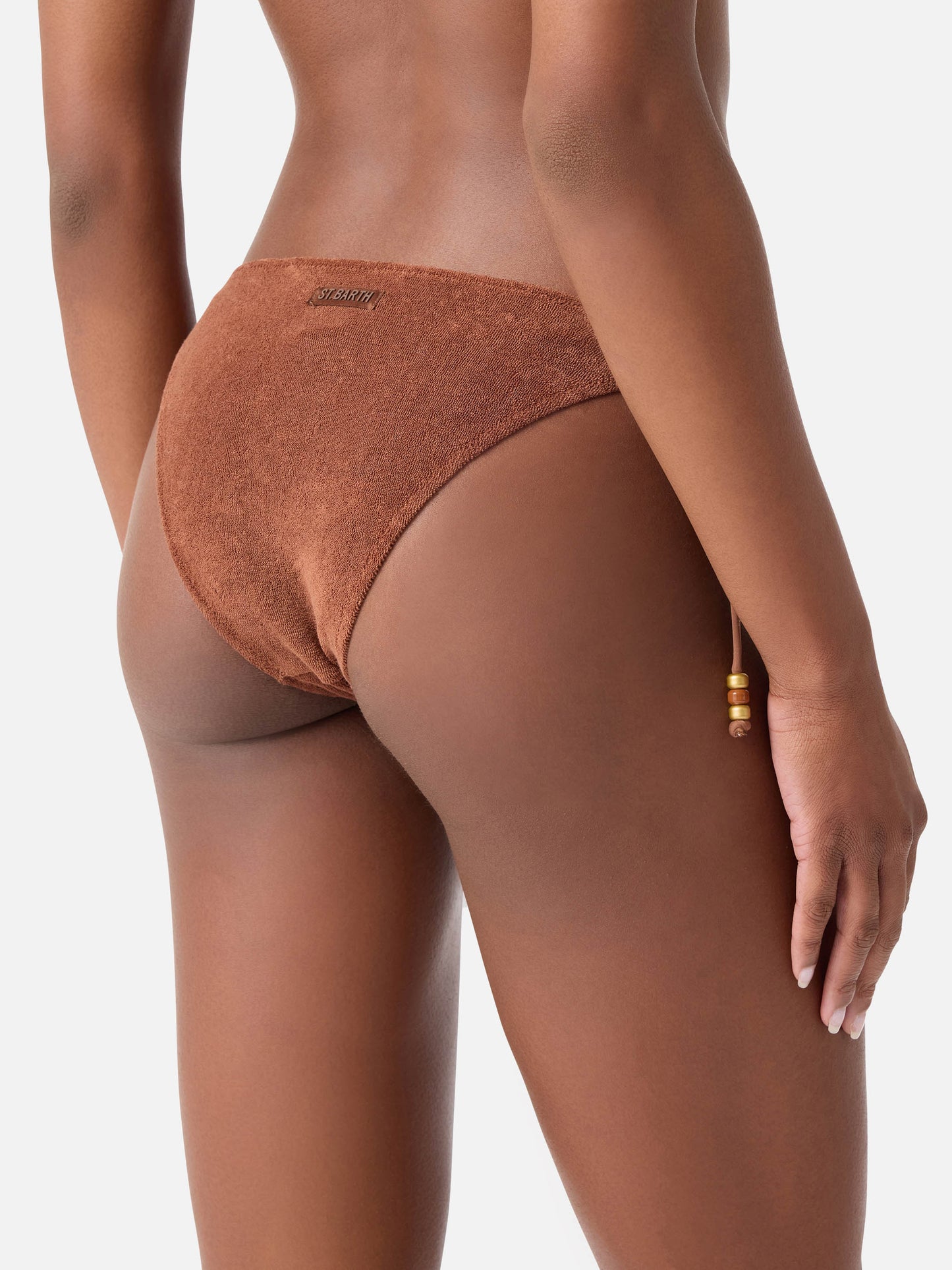 Brown Virgo terry swim briefs with charms