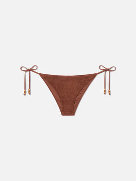 Brown Virgo terry swim briefs with charms