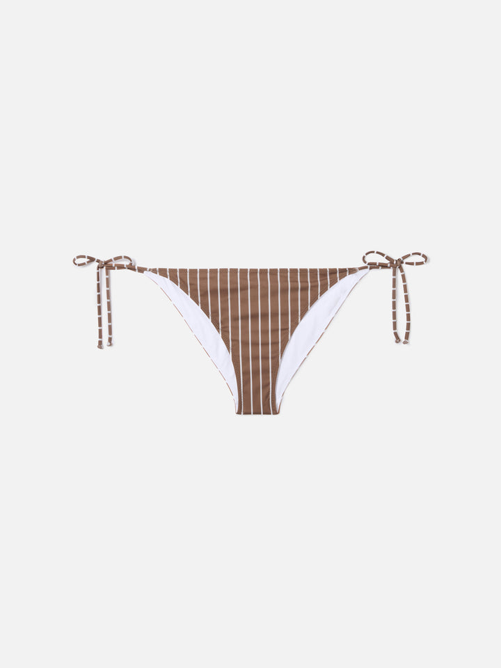 Leah Virgo beige and brown vertical striped bikini