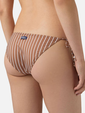 Virgo classic bikini bottoms in stretch fabric with brown striped print
