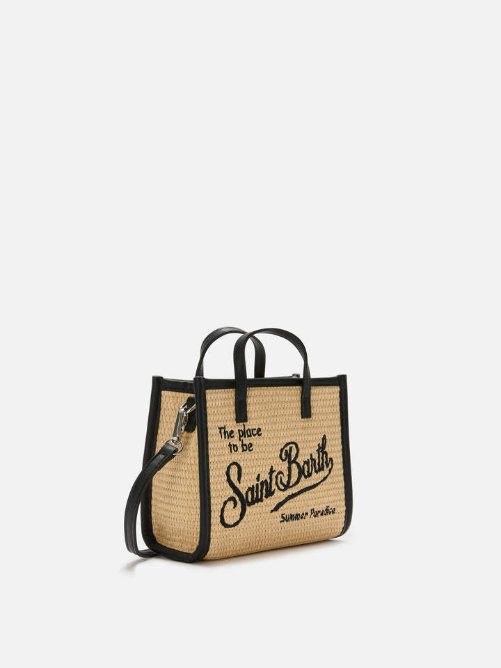 Vivian mini straw effect bag with black embroidered logo