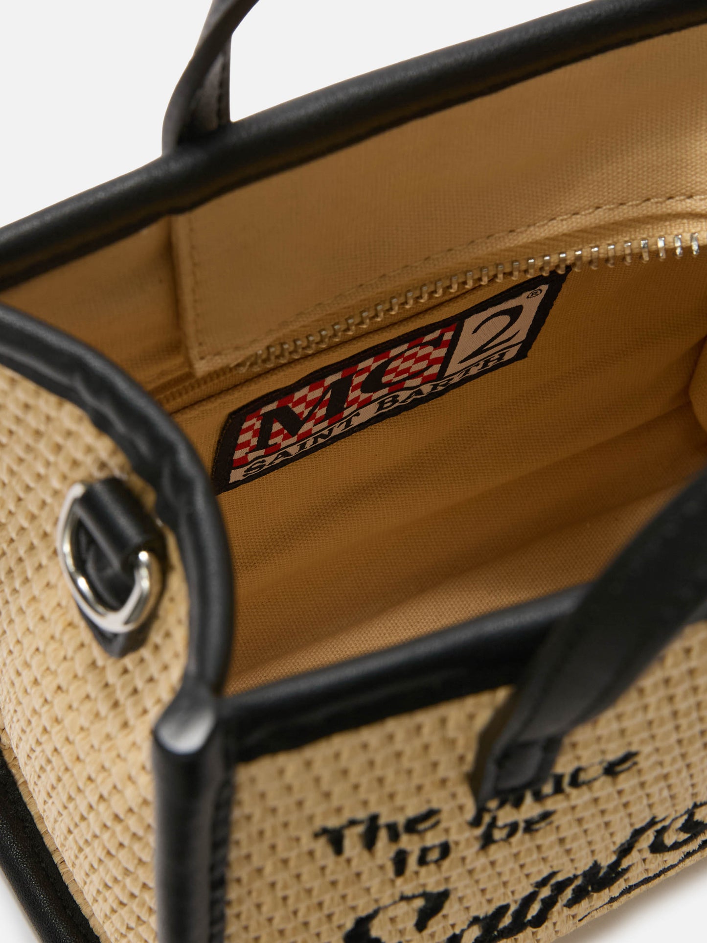 Vivian mini straw effect bag with black embroidered logo