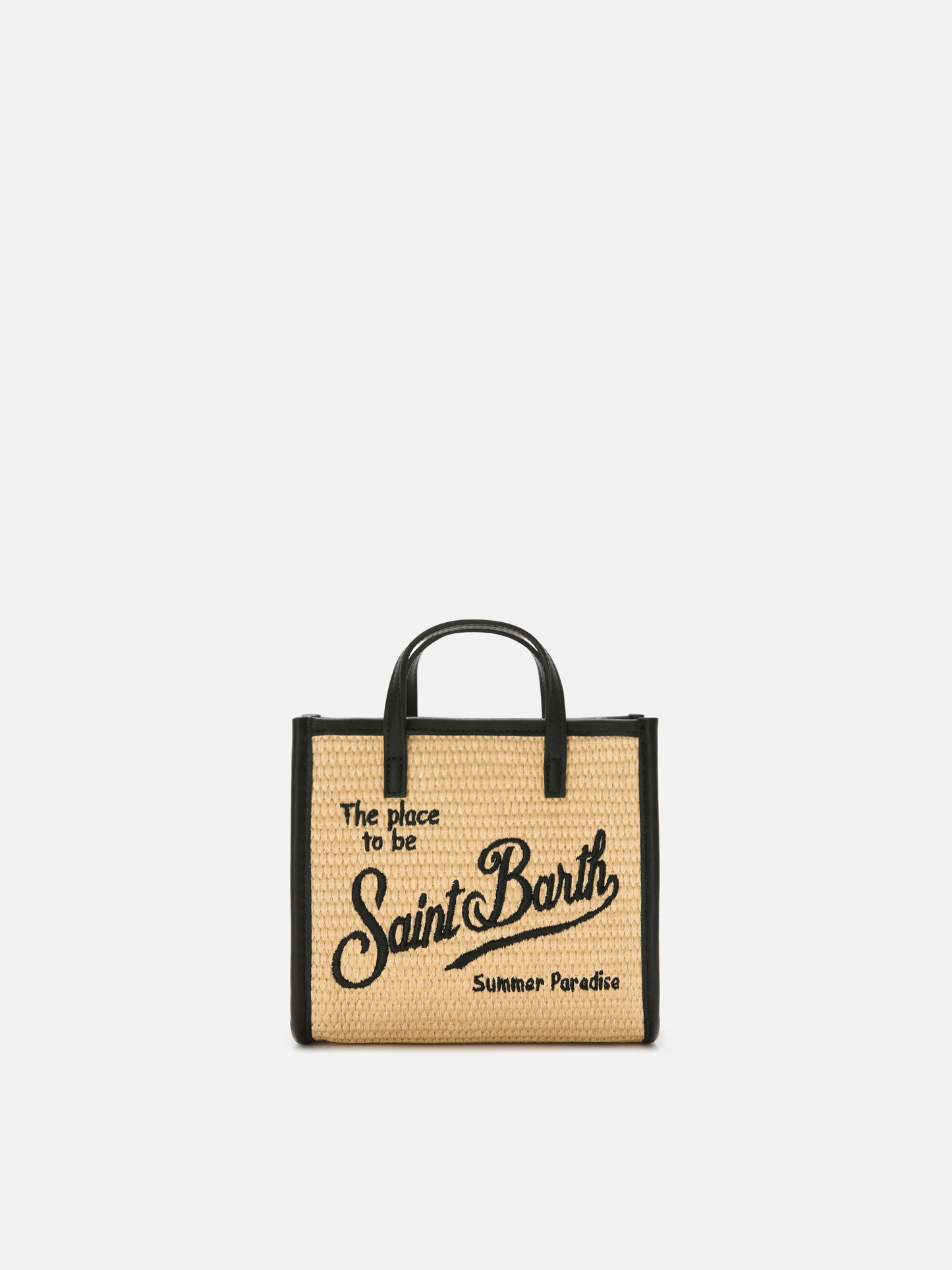 Mini sac effet paille Vivian avec logo brodé noir 