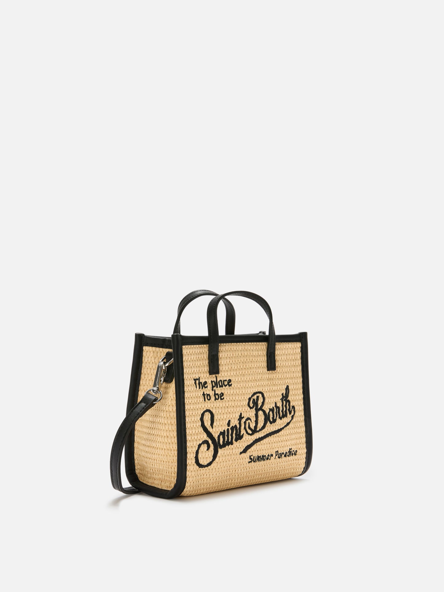 Mini sac effet paille Vivian avec logo brodé noir 