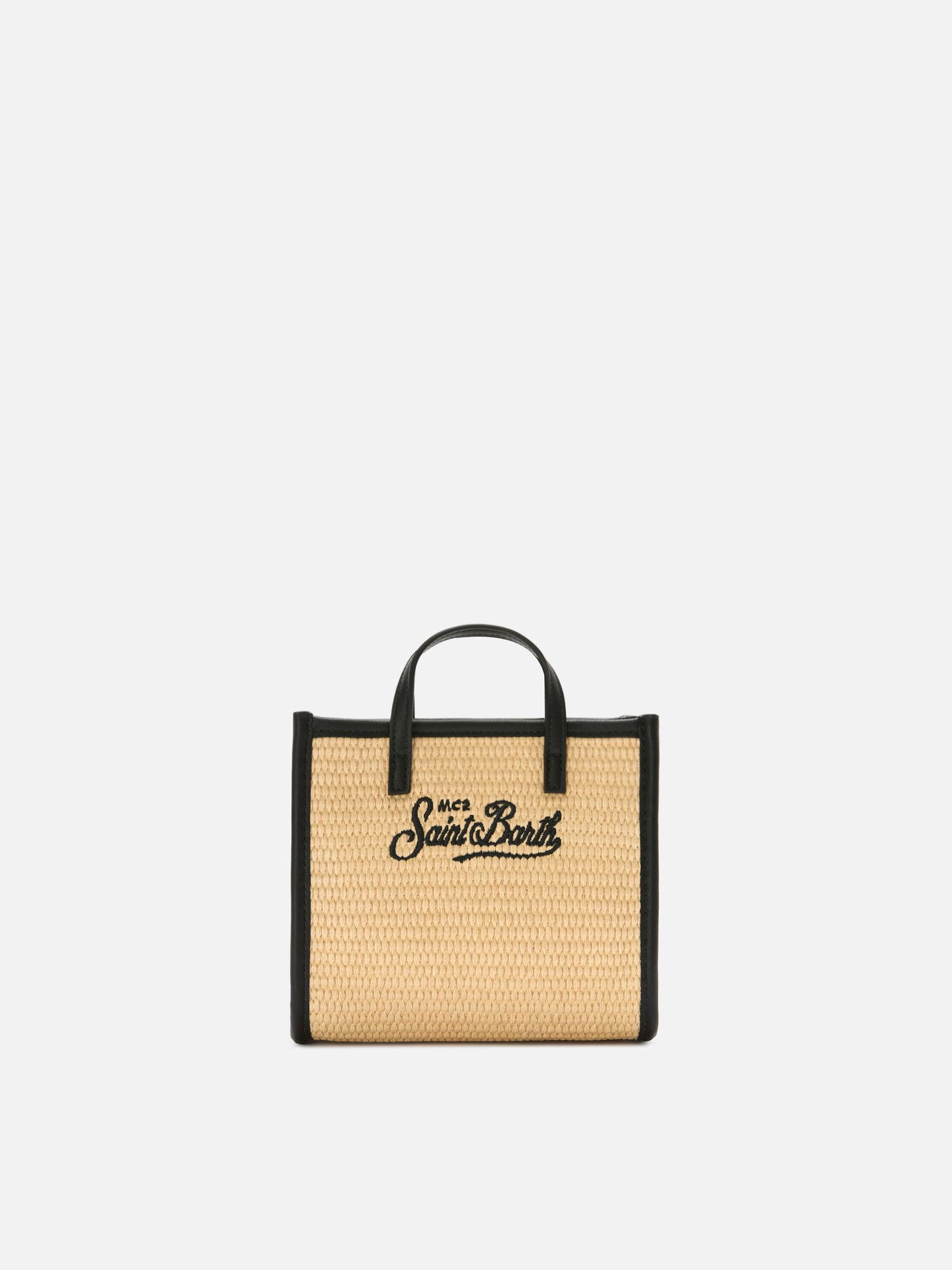 Mini sac effet paille Vivian avec logo brodé noir 