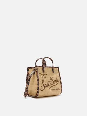 Bolso mini efecto paja Vivian con detalles de leopardo 