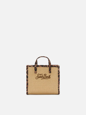 Bolso mini efecto paja Vivian con detalles de leopardo 