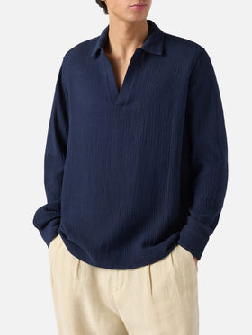 Ventotene waffle cotton polo in navy blue