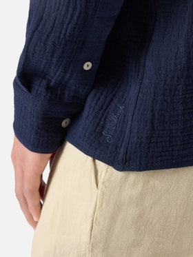Ventotene waffle cotton polo in navy blue
