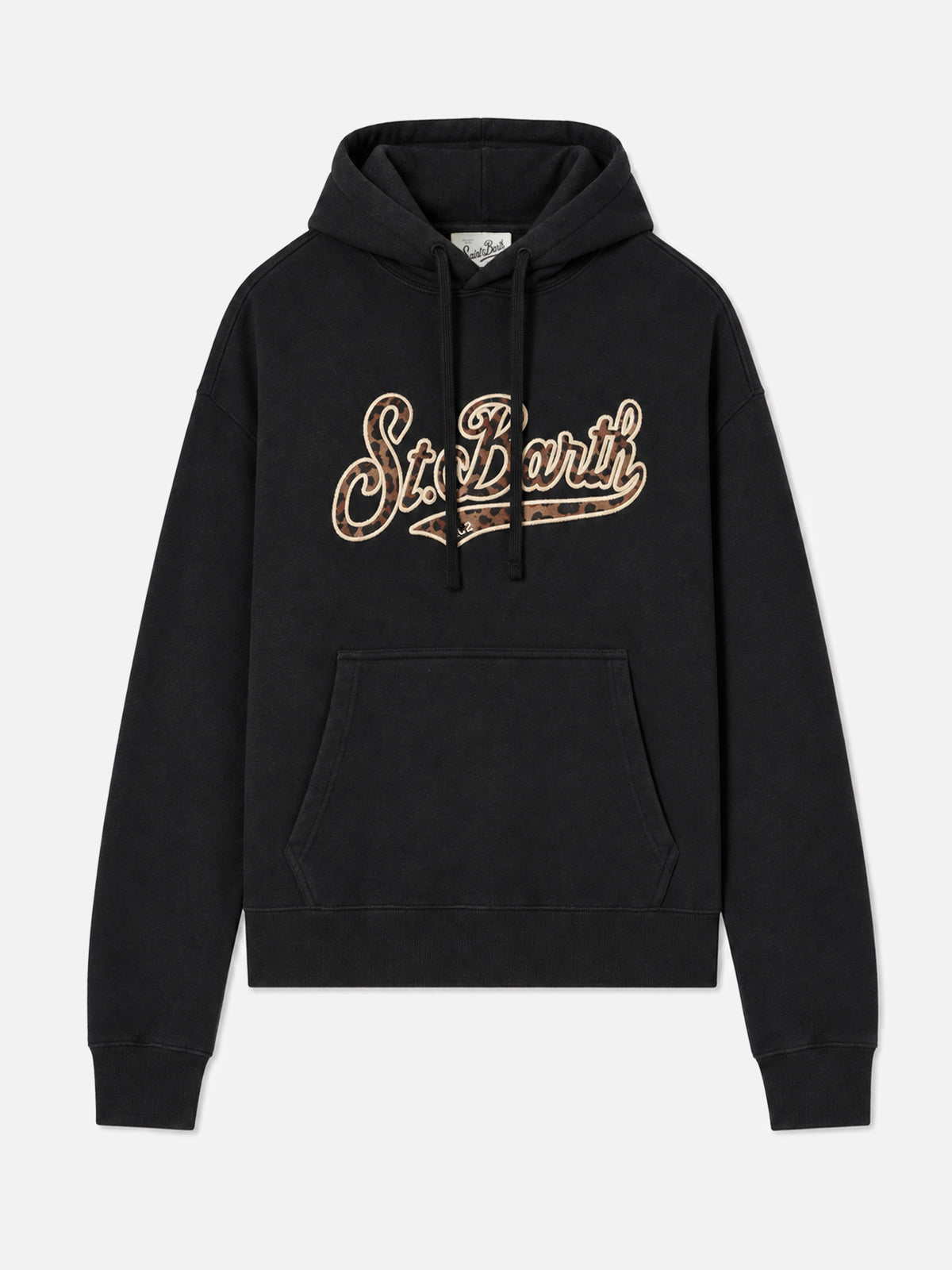 Hoodie aus Virginia-Baumwolle in Schwarz mit St. Barth-Stickerei im Animal-Print 