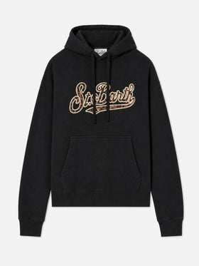 Hoodie aus Virginia-Baumwolle in Schwarz mit St. Barth-Stickerei im Animal-Print 