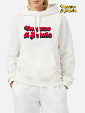 Virginia cotton hoodie in white with Vacanze di Natale embroidery | VACANZE DI NATALE SPECIAL EDITION
