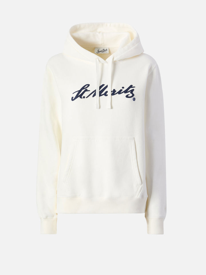 Virginia cotton hoodie in white with St. Moritz embroidery | ST. MORITZ SPECIAL EDITION