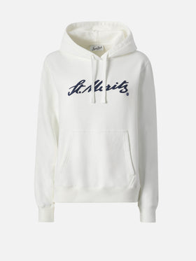 Virginia cotton hoodie in white with St. Moritz embroidery | ST. MORITZ SPECIAL EDITION