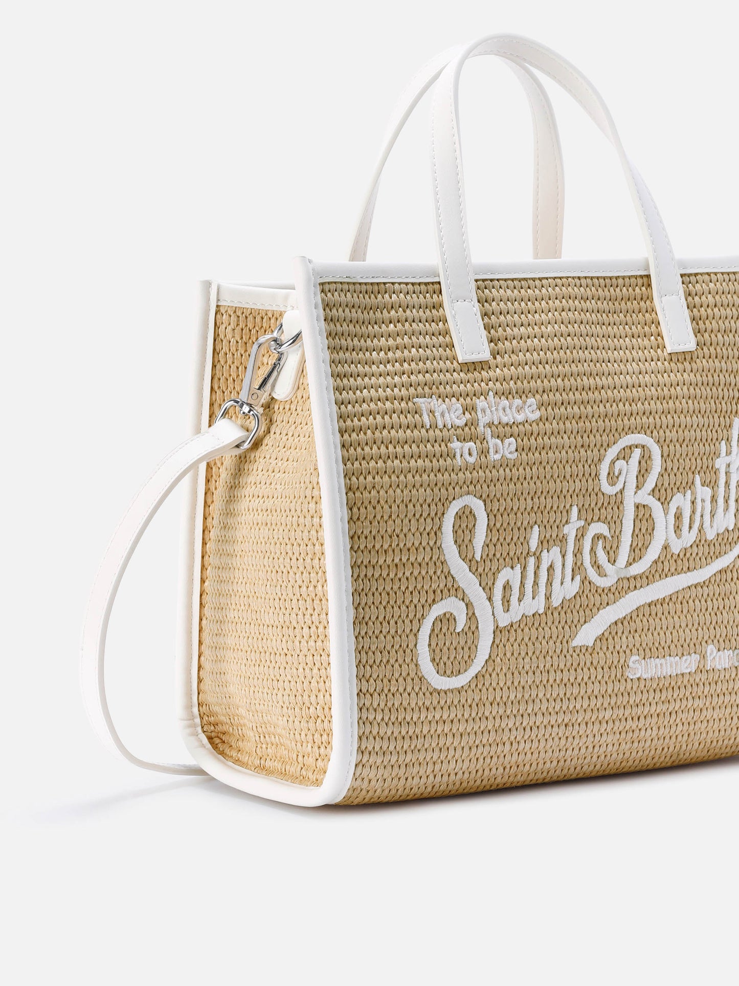 Vivian medium straw effect bag with white embroidered logo
