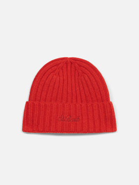 Cappello Wengen in cashmere rosso a coste