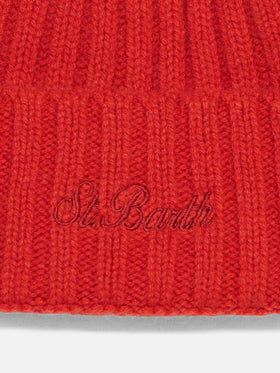 Cappello Wengen in cashmere rosso a coste