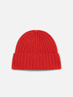 Cappello Wengen in cashmere rosso a coste