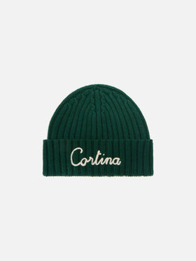 Bonnet Wengen vert avec broderie Cortina 