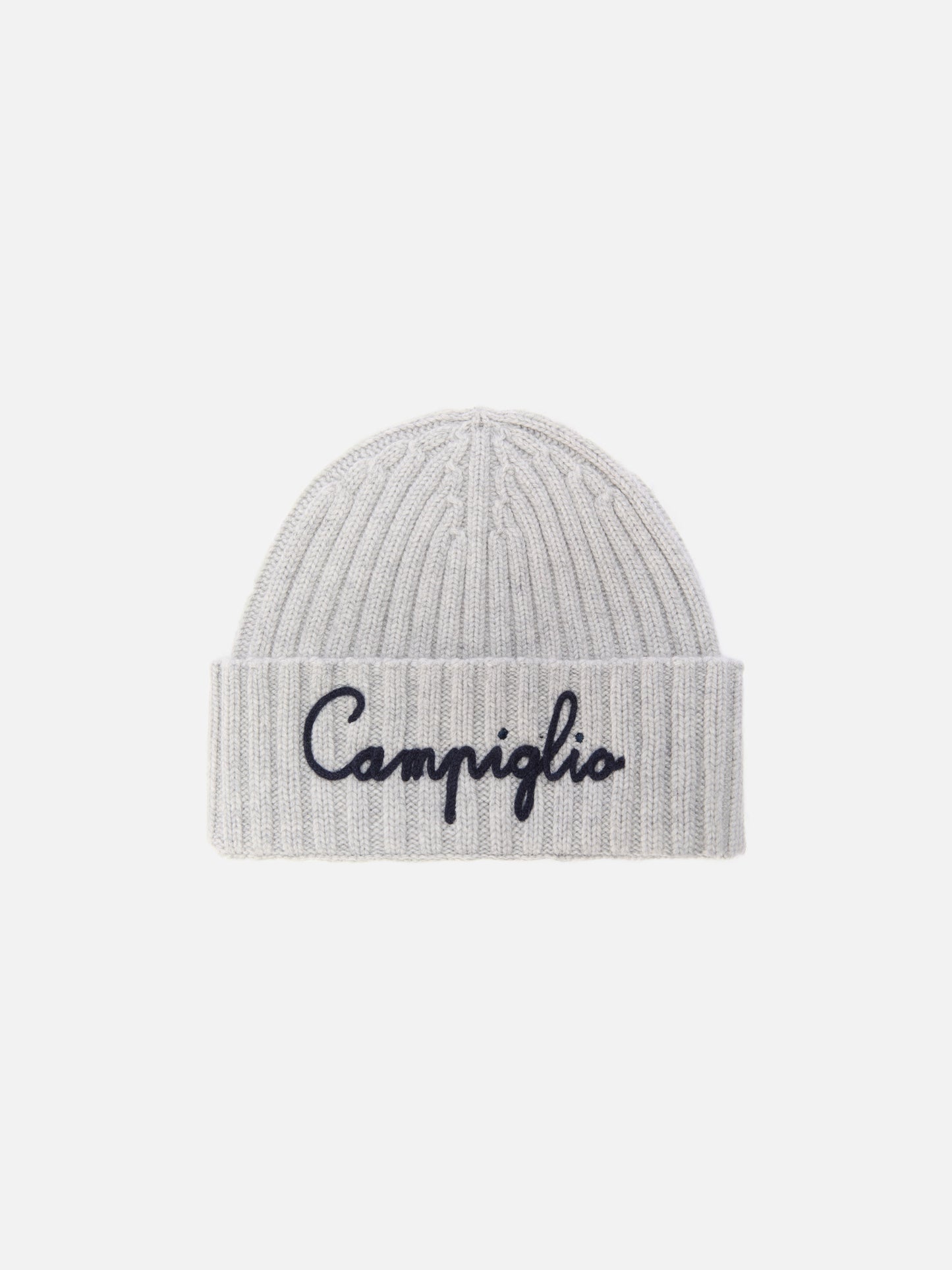 Berretto Wengen in misto cashmere grigio con ricamo Campiglio