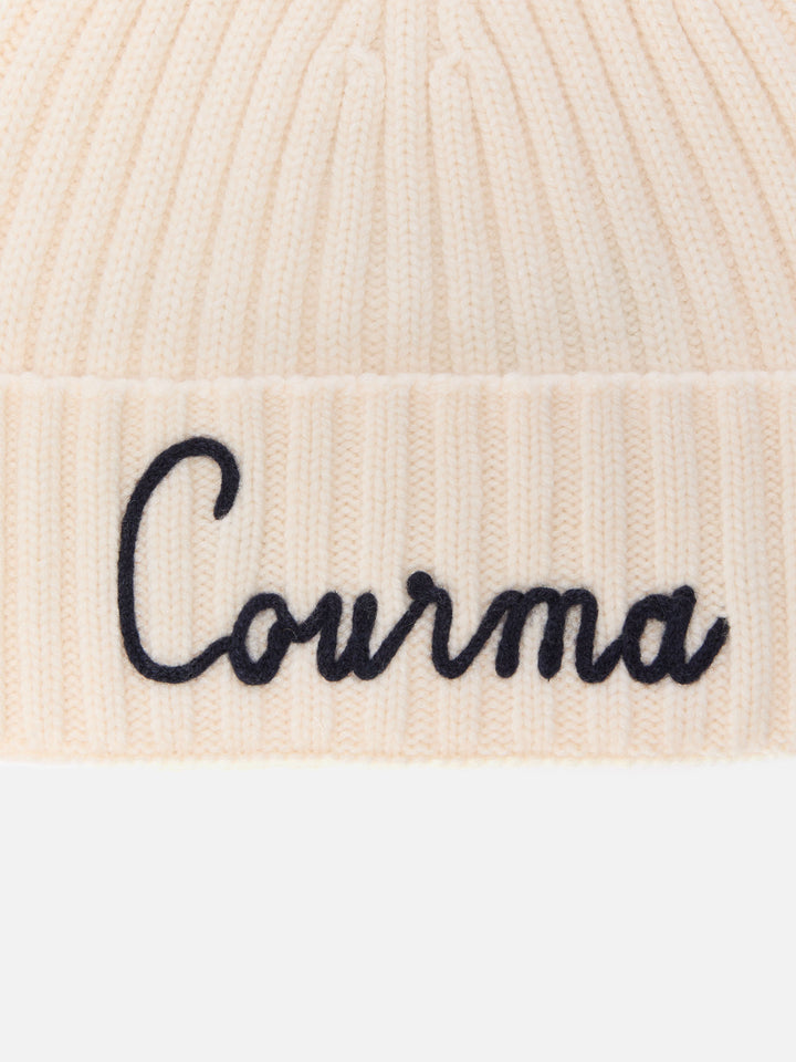 Wengen beanie in cashmere blend in white with Courma embroidery