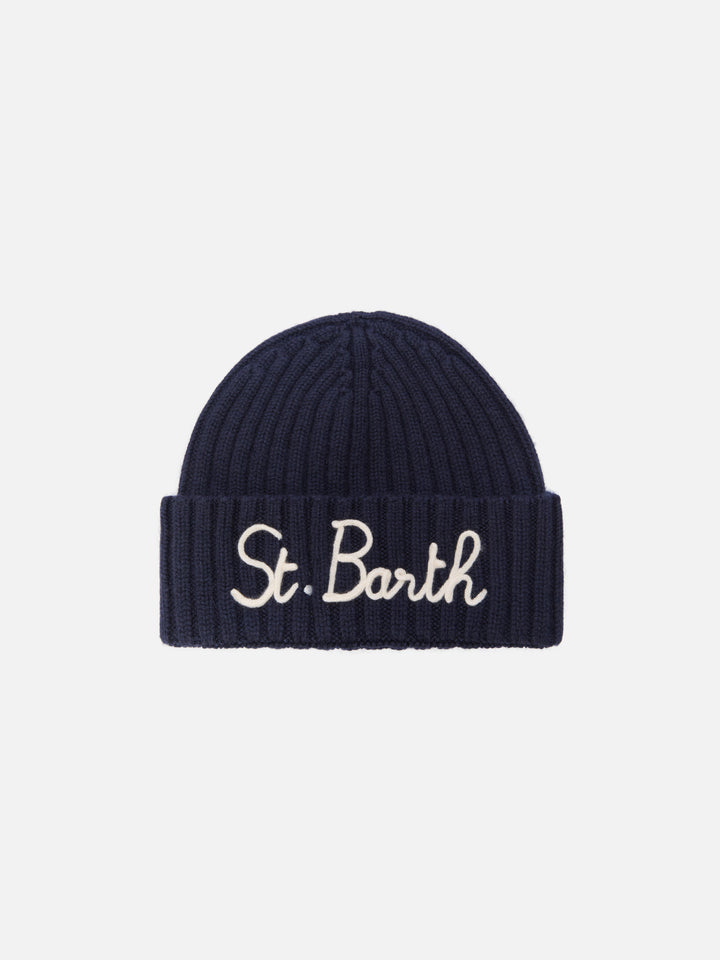 Wengen beanie in cashmere blend in blue with St. Barth embroidery