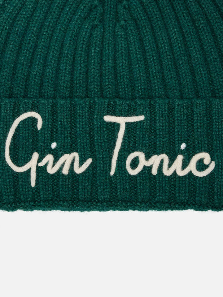 Berretto Wengen in misto cashmere verde inglese con ricamo Gin Tonic