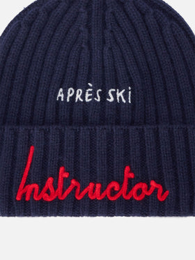 Navy blue Wengen beanie with Après Ski Instructor embroidery