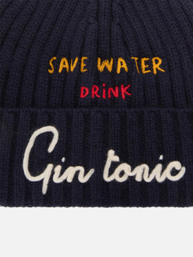Bonnet Wengen Navy blue avec broderie Save Water Drink Gin Tonic 