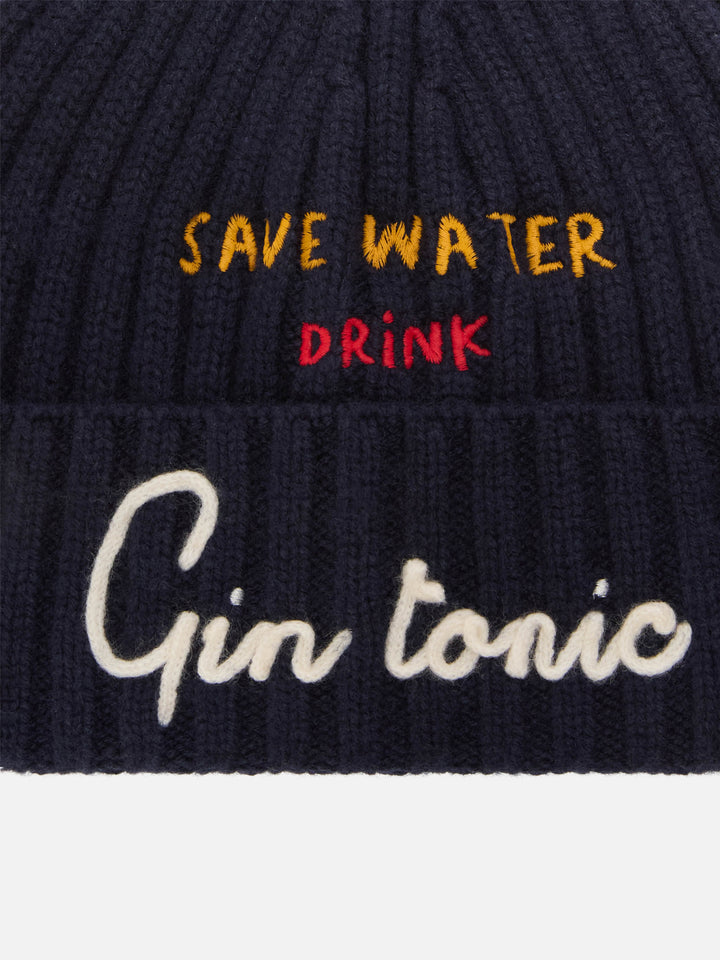 Gorro Wengen Navy blue con bordado Save Water Drink Gin Tonic 