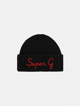 Beanie Wengen in black cashmere blend with Super G embroidery | SUPER G SPECIAL EDITION